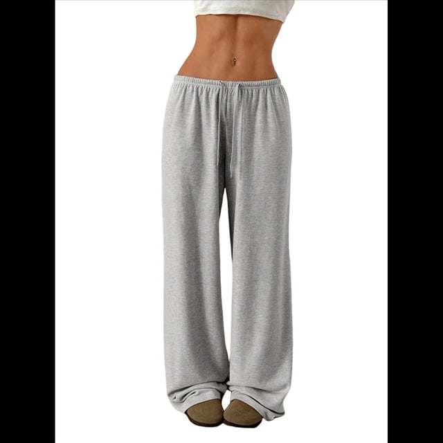 Pantalones Deportivos Rectos de Pierna con Cintura con Cordón para Mujer, Pantalones Casuales Holgados y Largos de Verano. Gris M