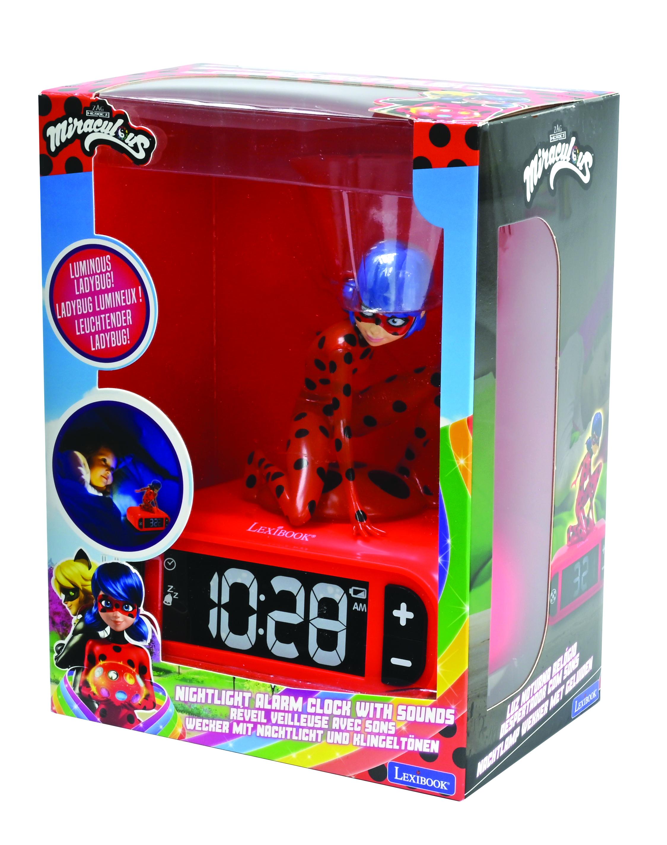 Lexibook - Miraculous Digital Alarm Clock with Night Light Snooze, Clock, Luminous Ladybug, Red Colour