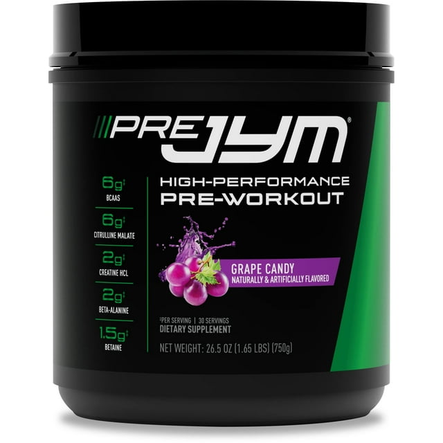 Suplemento JYM en polvo para antes del entrenamiento, sabor a caramelo, uva científica