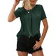thumbnail image 1 of Top de manga corta para mujer, camiseta informal plisada con cuello redondo y tipo suelto para uso en verano, verde oscuro S, 1 of 6