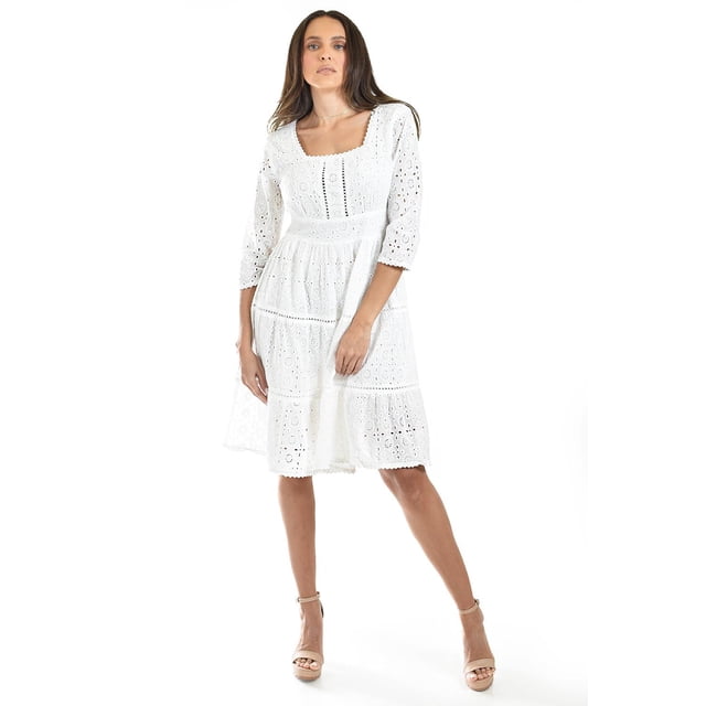 Vestido bordado tipo eyelet Roman Fashion /Juvenil, 111 (Blanco) blanco EG