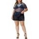 thumbnail image 2 of Blusa de fiesta para mujer de talla grande Agnes Orinda, transparente de malla holográfica, 2X, negra y morada, 2 of 6