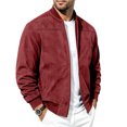 thumbnail image 5 of FRSASU Men's Suede Bomber Jacket Zip‑Up Stand Collar Long Sleeve Casual Lightweight Outerwear with Side Pockets Red, 5 of 9