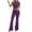 Purple, variant on Womens 2 Piece Lounge Set Short Sleeve Crop Top Wide Leg Flare Pants Matching Pajamas Set Cozy Stretchy Y2k Sleepwear Casual Daily Outfit, Army Green Olive, L