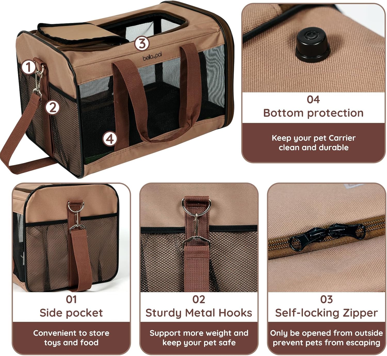 Bella & Pal Airline Approved Pet Carrier, Soft-Sided, Brown photo 5