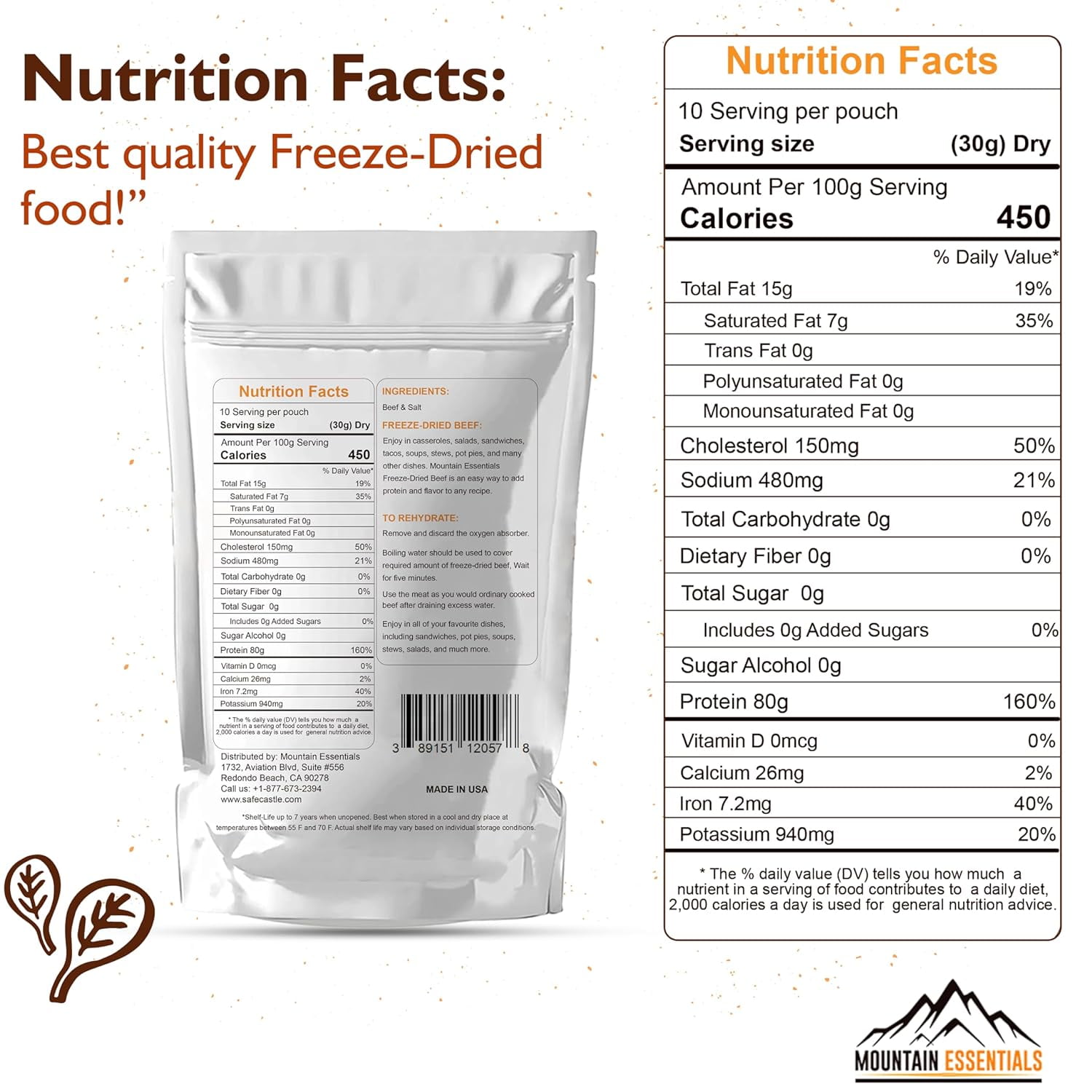 (Pack of 6) Mountain Essentials Freeze Dried Beef Dices Protein Packed Meal (300g Pouch)| Emergency Long Term Supply | Hiking, Backpacking & Camping | Easy Prep Survival Food ✅