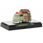 1960 Volkswagen Delivery Van Light Green w/Orange Top & Roofrack (Weathered) Peace and Love 1/64 Diecast Model by M2 Machines