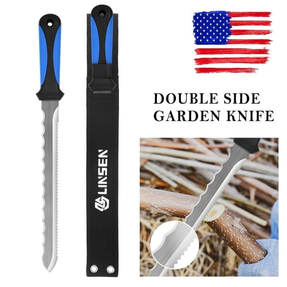 Linsen-outdoors Insulation Knife with Sheath Stainless Steel Blade 11” Double Sided Cutter For Cutting Mineral Wool Insulation Sod Cutter