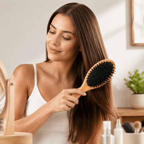 Boar Bristle Hair Brush, Wooden Air Cushion Comb, Anti-Static Detangling Scalp Massage Brush, Frizz Control Styling Tools for Women, Add Shine for All Hair Types