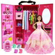 ZITA ELEMENT Lot 101 Items 11.5 Inch Girl Doll Closet Wardrobe with Clothes and Accessories - Including Wardrobe, Suitcase, Clothes, Dress, Swimsuits, Shoes, Hangers, Necklace and Other Accessories