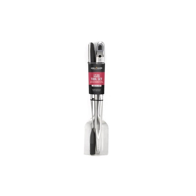 Juego de herramientas para asar Grill Mark, acero inoxidable, negro y plateado, 3 piezas