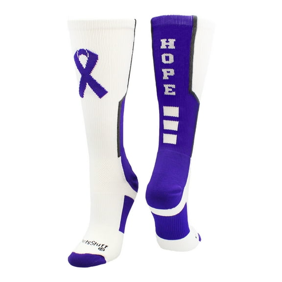 Relay for Life Hope Crew Socks (White/Purple/Graphite, Small)