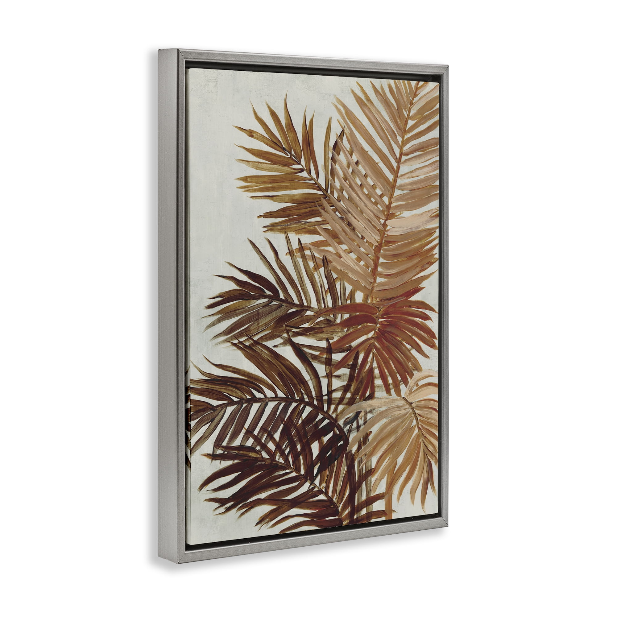 Stupell Industries Natural Palm Leaves Plants & Flowers Painting Gray Floater Framed Canvas Art Print Wall Art, 17 x 25