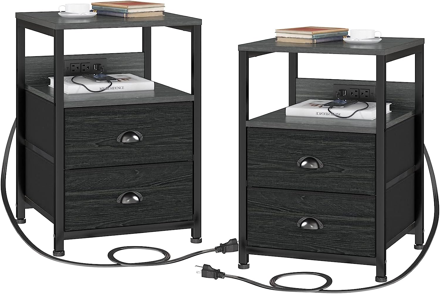 Set of 2 Nightstands, End Table with Charging Station, Bedside Tables