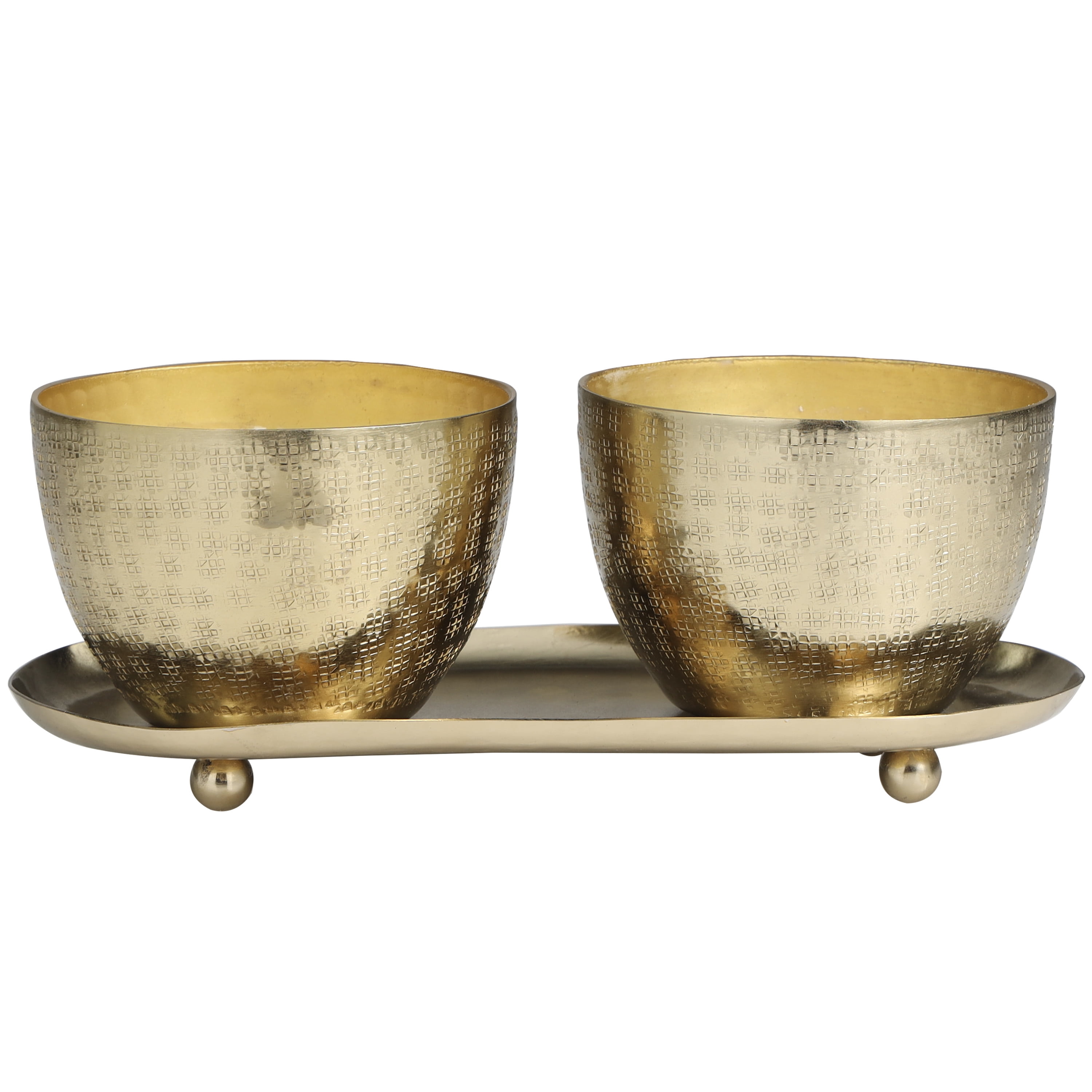 CosmoLiving by Cosmopolitan 2 Holder Gold Metal Roses in Paradise Scented Grid Patterned 10 oz 1 Wick Candle with White Wax, (Set of 2)