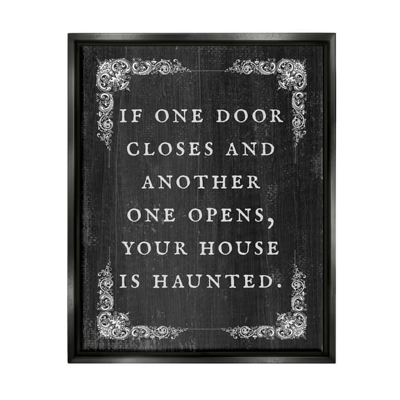 Stupell Industries Funny Haunted House Phrase Holiday Painting Black Floater Framed Art Print Wall Art, 17 x 21