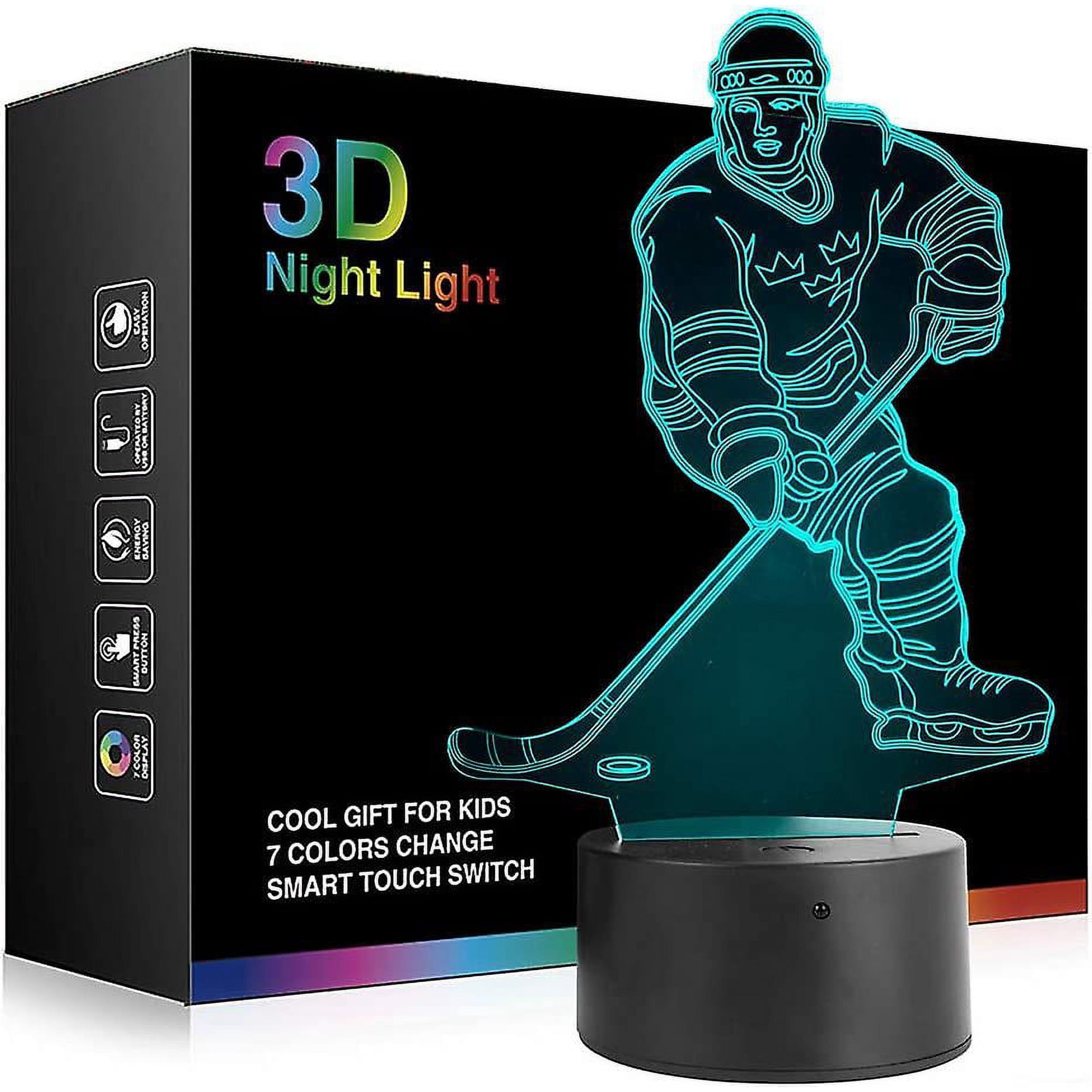 Hockey 3D Night Light – 16 Colors, Remote Control, Timer & Dimmer, Cool Gift For Sports Fans Or Kids’ Rooms
