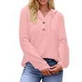 thumbnail image 4 of Fantaslook Hoodies for Women Waffle Knit Sweatshirts Drawstring Long Sleeve Tops Button V Neck Pullover, 4 of 10