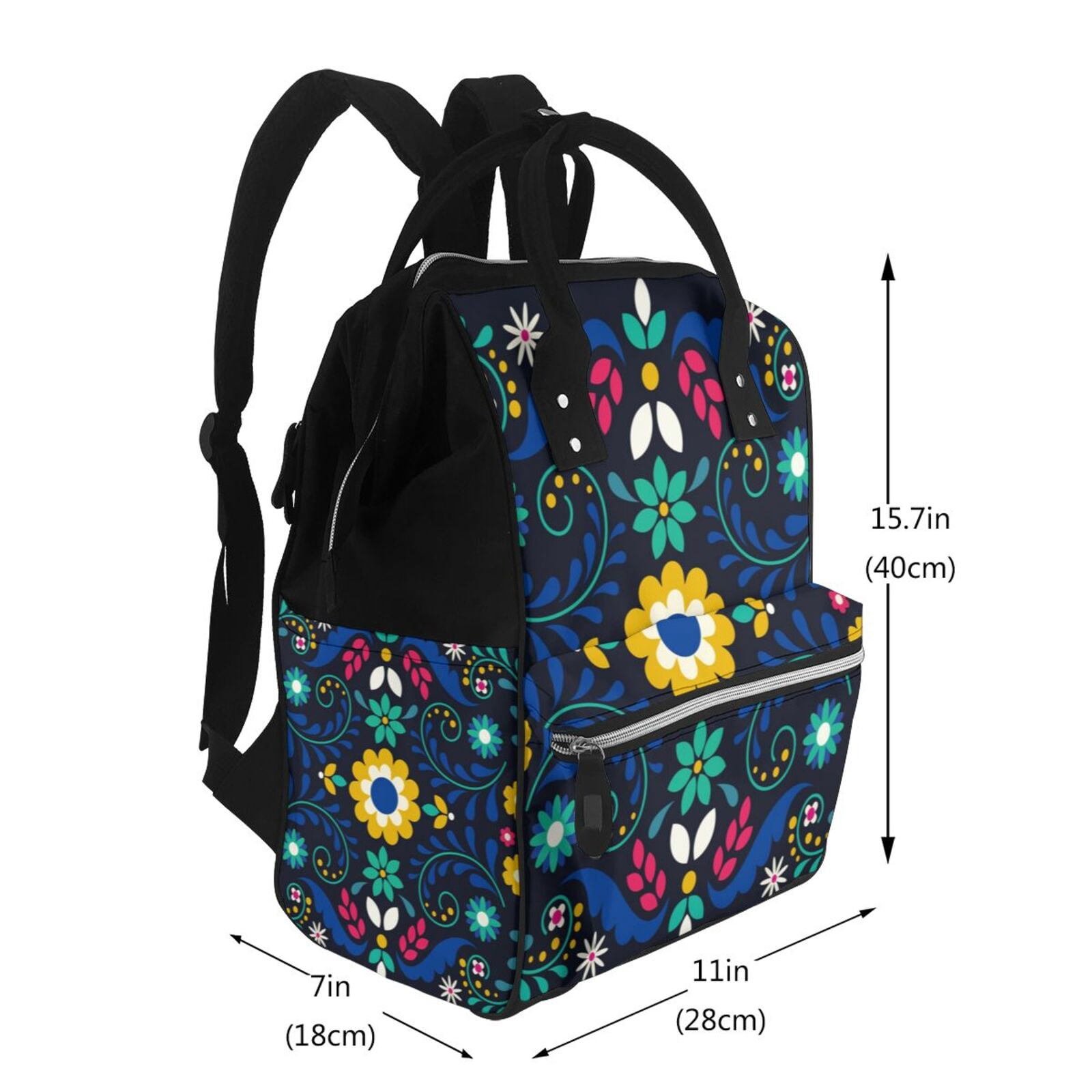 Ratiio Colorful Mexican Flower Mummy Backpack - Waterproof Twill Canvas, Large Capacity Diaper Bag with Multiple Pockets and Adjustable Straps
