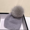 thumbnail image 2 of brillar Nuevos gorros tejidos de piel de conejo auténtico de invierno para mujer, gorros gruesos cálidos y cálidos de piel de zorro Real a la moda para mujer, 2 of 5