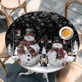 thumbnail image 2 of Black Christmas Round Tablecloth, Fitted Table Cover with Elastic for 36"-44" Round Tables, Snowman Snowflake Winter Birds Table Cloth Outdoor Indoor Dinning Party Waterproof Tablecloths, 2 of 7