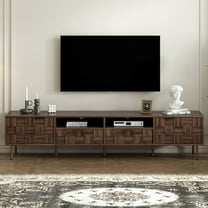 PPOSFPH Mid Century TV Stand for TVs up to 85'', Home Entertainment Center with 2 Drawers for Living Room, Bedroom, Dark Brown