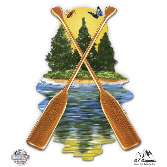Canoe Paddles Camping Nature - 3" Vinyl Sticker - For Car Laptop I-Pad Phone Helmet Hard Hat - Waterproof Decal