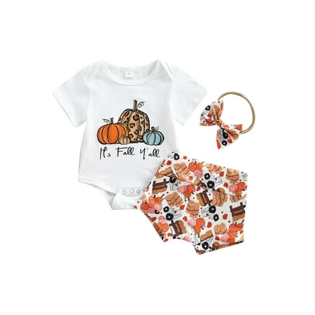

Suanret 3Pcs Infants Baby Girls Halloween Outfit Pumpkin Letter Print Short Sleeve Romper Shorts Headband Set White Pumpkin 12-18 Months