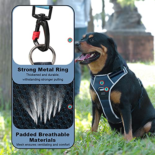 ThinkPet No Pull Harness Breathable Sport Harness with Handle-Dog Harnesses Reflective Adjustable for Medium Large Dogs,Back/Front Clip for Easy Control M Black