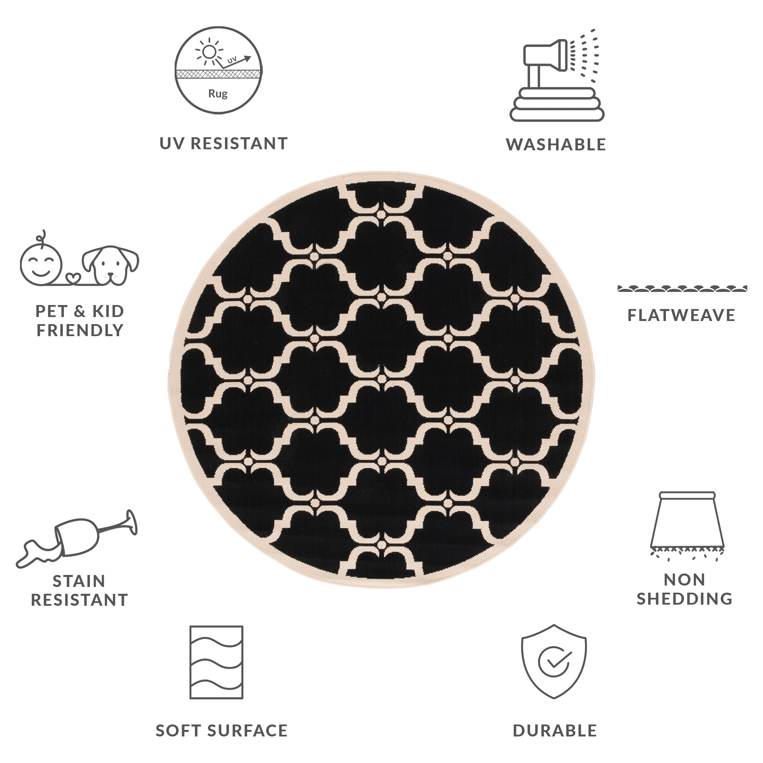 Safavieh Courtyard Estelle Geometric Indoor/Outdoor Area Rug, Black/Beige, 5'3" x 5'3" Round