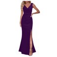 thumbnail image 2 of Formal Dresses for Women Ladies Elegant Sleeveless V Neck Split Evening Gown Long Dress Evening Dresses Purple M, 2 of 5