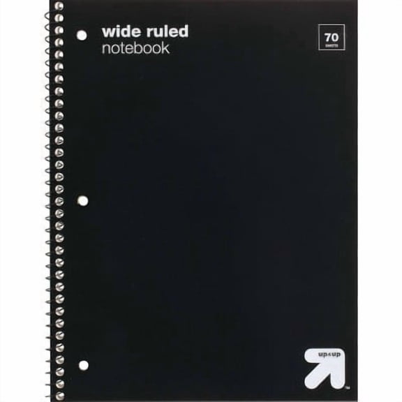 Wide Ruled Black 1 Subject Flexible Plastic Cover Spiral Notebook 3 Hole Punched, Perforated, 70 Pages