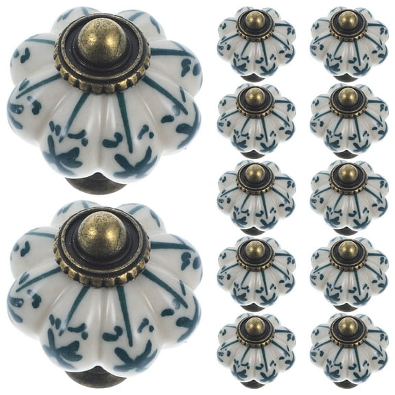 IBASETOY 12Pcs Wardrobe Door Knob Ceramic Pumpkin Shape Vintage Style Furniture Enhancement