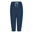 thumbnail image 6 of ABATAB Women's Capri Pants Solid Loose Fit Capris Lounge Drawstring Elastic Waist Capris with Side Pockets, 6 of 7