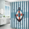 thumbnail image 2 of Nautical Anchor Shower Curtain Sailing Coastal Theme Bath Curtain Rustic Vintage Nautical Theme Marine Design for Ocean Lovers Anchor On Compass Stripes Bathroom Decor Set with Hooks,72x84inch, 2 of 6