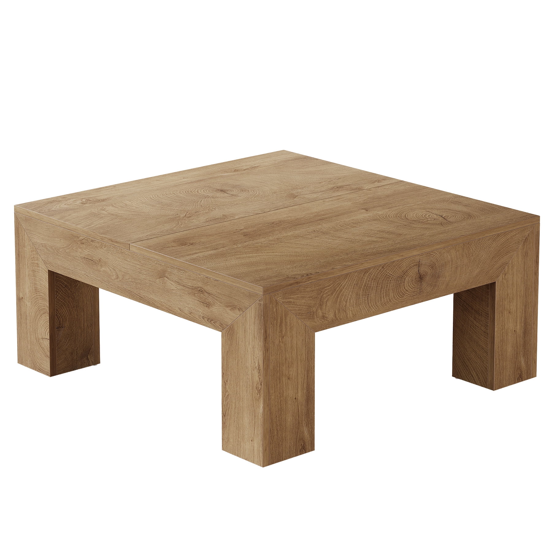 Fnova 39.4" Square Coffee Table, Farmhouse Wood Accent Center Cocktail Table with Sturdy Wooden Legs for Living Room, Easy Assembly