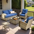 thumbnail image 3 of XIZZI Outdoor Patio Furniture Sets, 6 Pieces Outdoor Sectional wicker patio furniture with Coffee Table and Swivel Chairs, All-Weather Conversation set for Porch, Navy Blue, 3 of 12