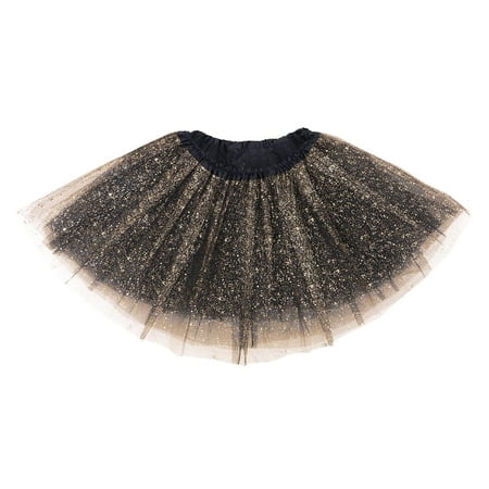 Girls Tutu Black Tutu Skirt for Girls 4 Layered Tulle Dress Up Tutu Skirt with Sequins Toddler Tutu, Black, 2-5 Years