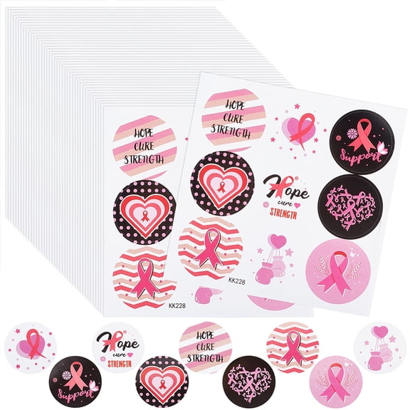 40 Sheets Breast Cancer Stickers Pink Ribbon Stickers Self Adhesive Holographic Stickers Mixed Patterns Metal Wall Waterproof Stickers Decals