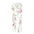thumbnail image 3 of Capris for Women Plus Size Casual Floral Print Harem Leg Capri Pants with Pocket Pull on Loose Summer Fashion Trousers, White, L, 3 of 5