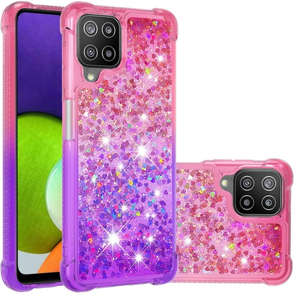 Samsung Galaxy A22 4G Case (Not 5G),Samsung Galaxy M32 Creativity Clear Gradient Quicksand Case Glitter Flowing Liquid Floating Sparkle Cover for Samsung Galaxy A22 4G JB Pink Mauve