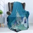 thumbnail image 4 of Ocean Soft Flannel Fleece Throw Blanket, Fairytale Mermaid Castle with Dolphins Moss Fish Sun Beams Art Print, Cozy Plush for Indoor and Outdoor Use, 50" x 60", Turquoise Pale Blue Teal, by Ambesonne, 4 of 5