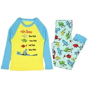 Dr. Seuss Book One Fish Two Fish Red Fish Blue Fish Big Kids Pajama Sleep Set with Gift Box