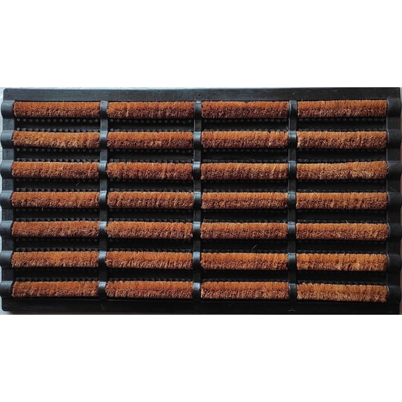 JMAT 7 Line Brush Mat Brown Natural Coir Fiber & GI Wire Outdoor Doormats, 24" x 16", Non-Slip Backing