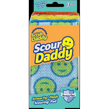 Scrub Daddy - Scour Daddy Scour Pads – Multi-Surface Scouring Pad, Absorbent, Durable, FlexTexture Sponge, Scratch Free, Odor Resistant, Multi-Color, 3 Count