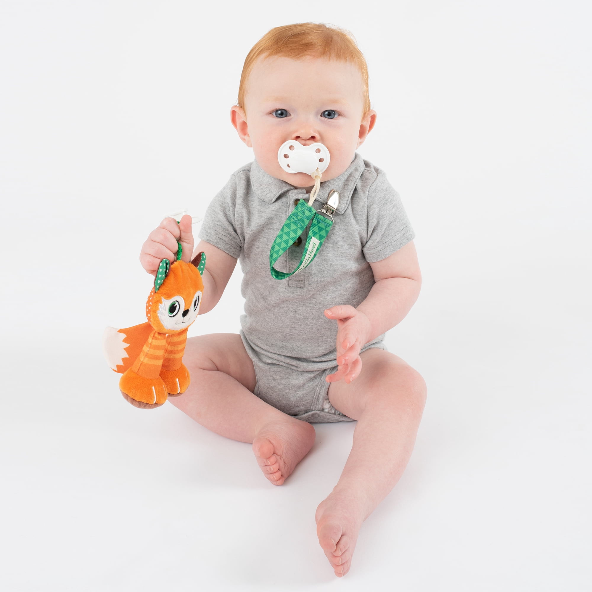 BooginHead Universal Pacifier Holder Stuffed Animal, Infant Toddler Boys and Girls, Red Fox