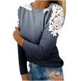 thumbnail image 2 of Plus Size Tops for Women Long Sleeve Lace Cutout Tee Shirts Crewneck Pullover Casual Slim Fitness Blouse Dark Blue XL, 2 of 5