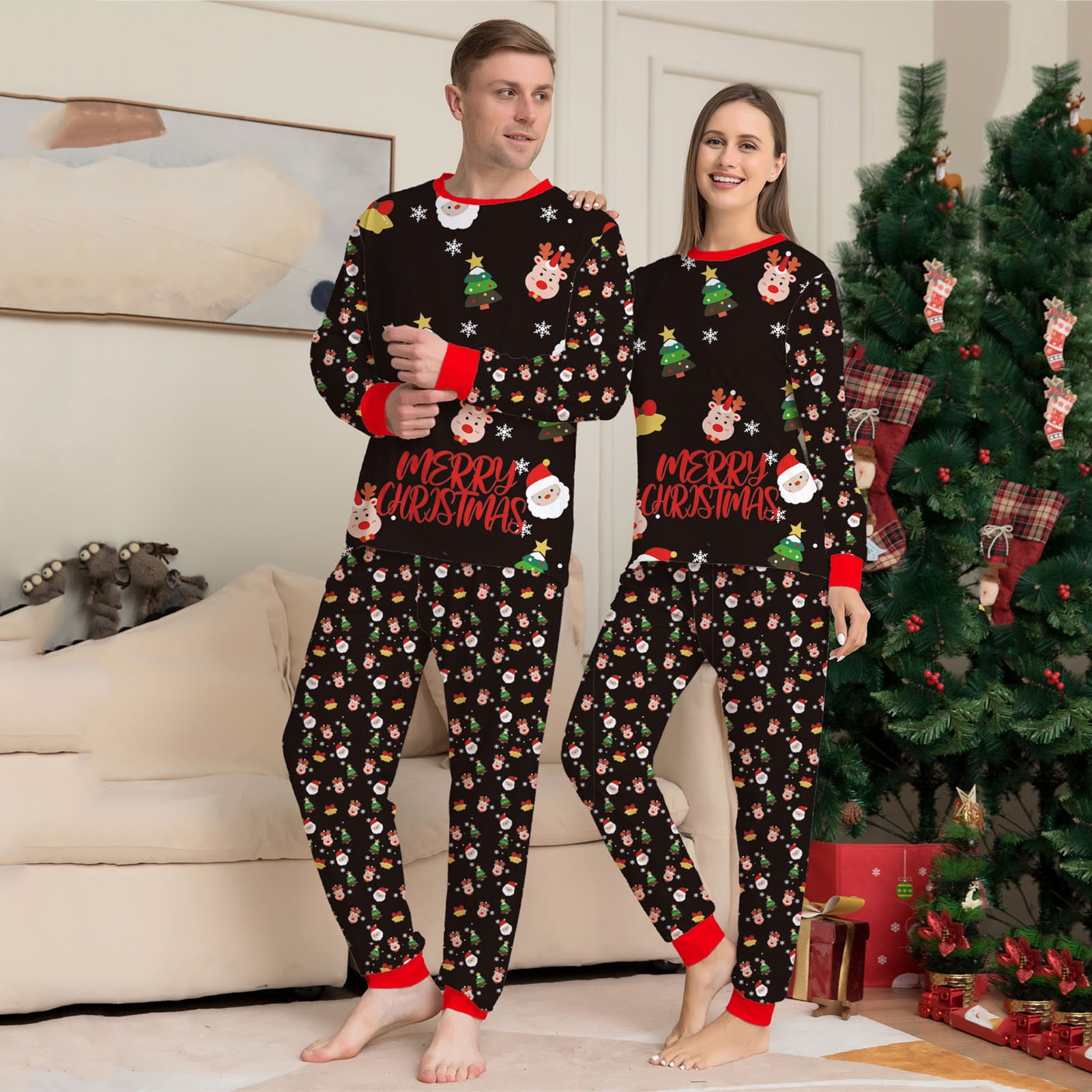 LSLJS Christmas Family Pajamas Matching Sets Parent child Warm Christmas Set Printed Home Wear Pajamas Two piece Mom Set Christmas Pajamas for