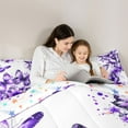 thumbnail image 5 of Feelyou Watercolor Butterfly Queen Comforter Set for Women, Purple Flower Floral Bedding Sets, Chic Artwork Splash Reversible Bedding Comforter Set, Microfiber Bedroom Decor, 3pcs, 5 of 8