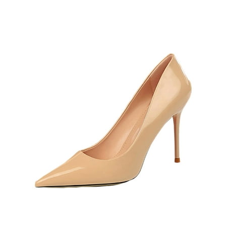 

Lacyhop Women Work Lightweight High Heel Stiletto Heels Womens Party Comfort Sexy Pumps Glossy Slip On Dress Pump Shoes Pink 7.5